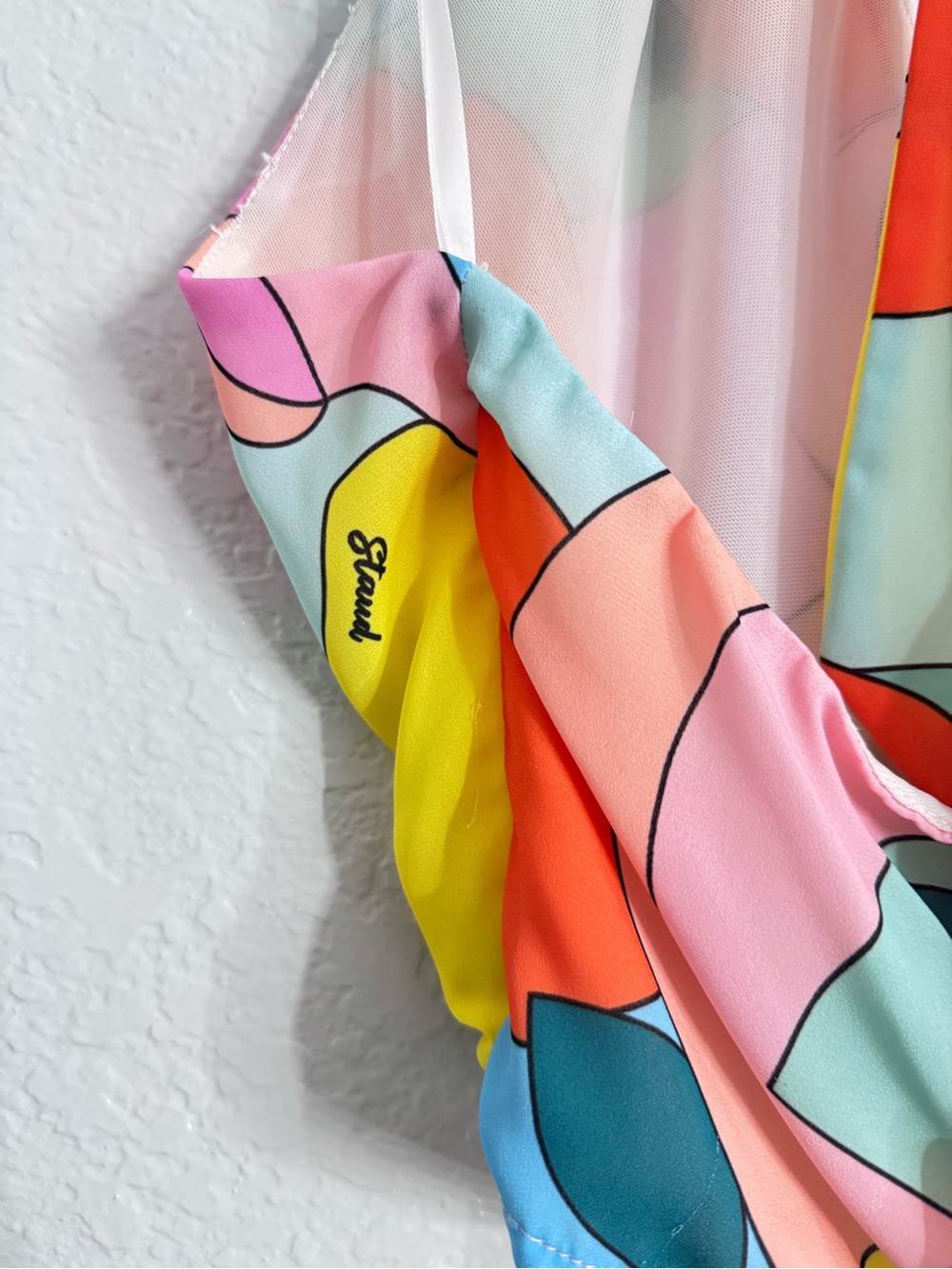 STAUD Multicolor Abstract Halter Crop Top - Pink, Blue, Yellow, Orange, Green - Picture 5 of 6